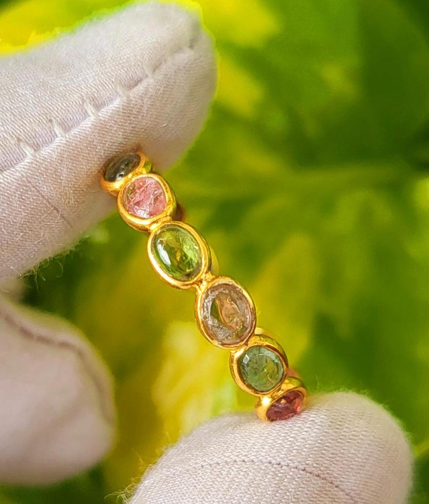 Natural Tourmaline 925 Sterling Silver Single Eternity Ring Sz 9.5 US, Gift A34