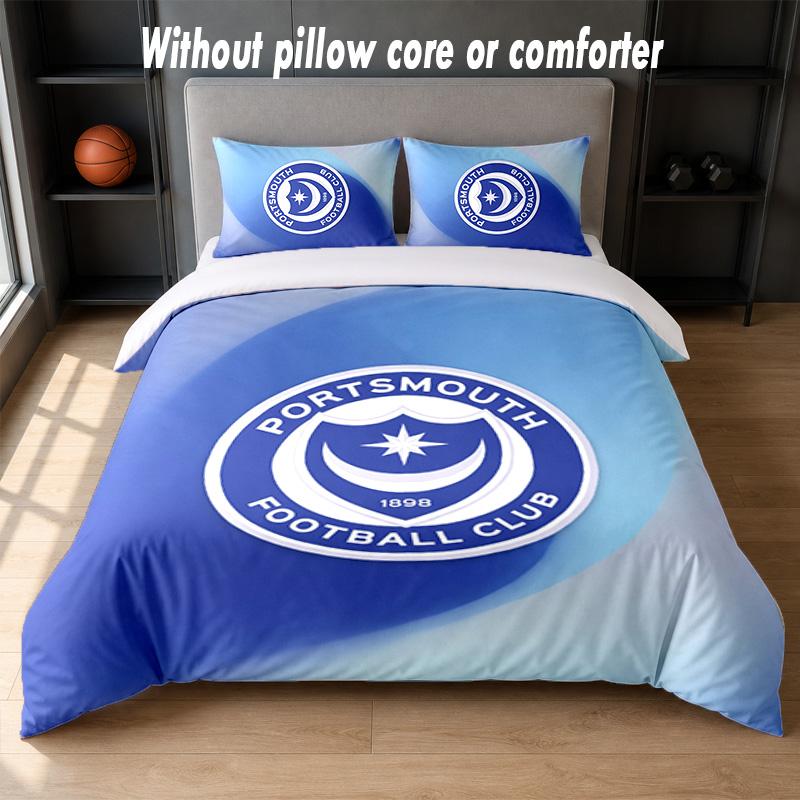 Juego de Ropa de Cama con Diseño del Portsmouth FC 1 Funda Nórdica + 2 Fundas de Almohada Suave Transpirable Ropa de Cama para el Hogar