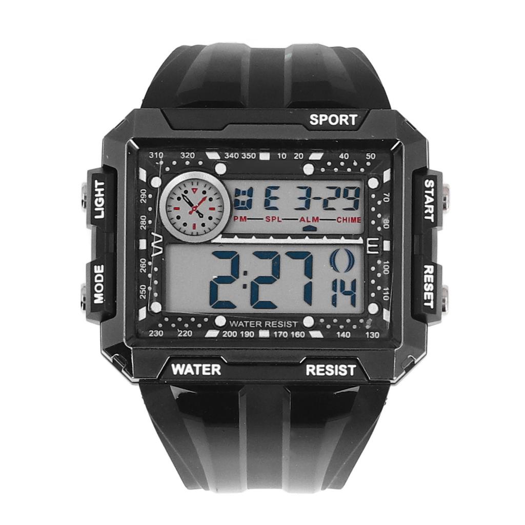 Digital Sports Watch 50m Waterproof Rectangular Large Screen Dial Watch 12 24 Hours LED Luminous Wrist Watch