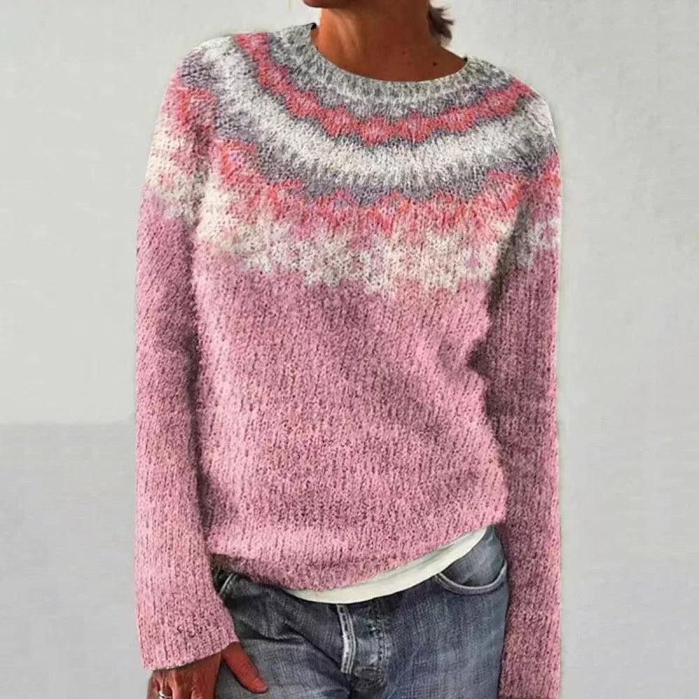 Europäischer & Amerikanischer Damen Lockerer Farbblock Rundhals Mode Pullover