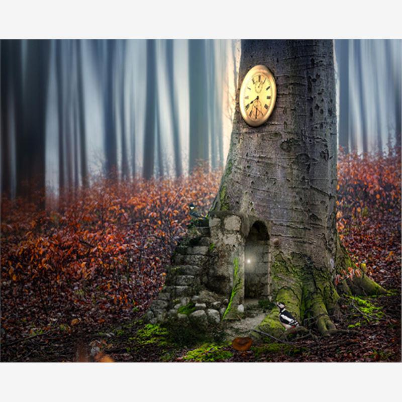 Clock In Tree Hole 5D Diamond Painting Cross Stitch Full Round DIY 5D