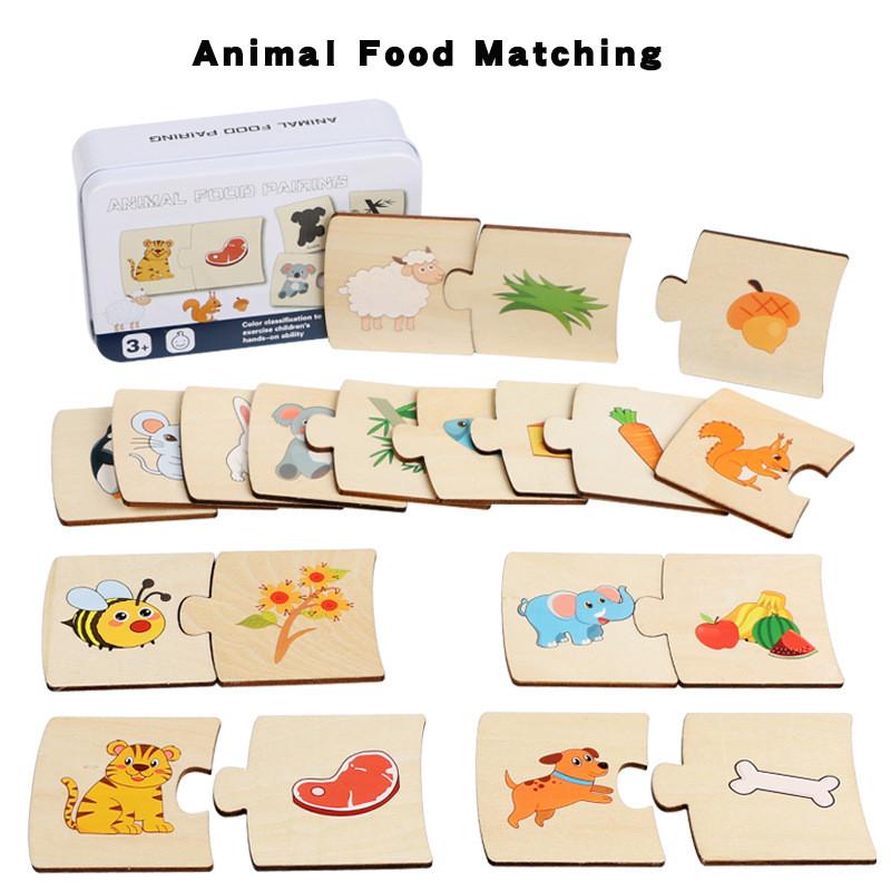 Wooden Puzzle Educational With Numbers And Animal Food Matching For Kids