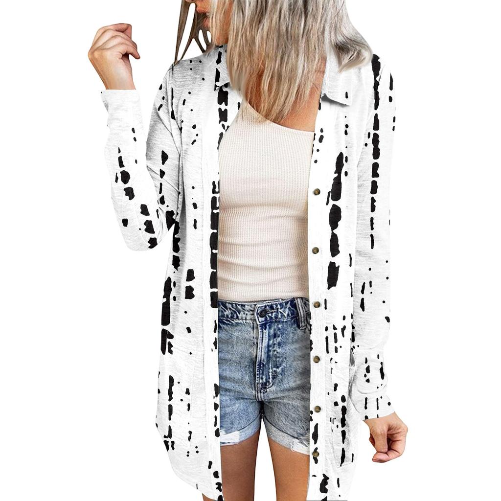 Women's Casual Fashion Floral Print Long Sleeve Mid-Length Cardigan Jacket