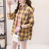 Camisa holgada de manga larga a cuadros para mujer, estilo coreano, chaqueta informal y versátil para estudiantes para primavera y otoño, talla grande, algodón