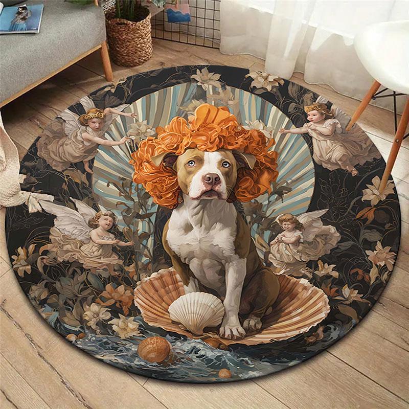 Cute animals with oil painting textureRound Area Rug,Carpet Rug for Living Room Bedroom Sofa Playroom Decor,Non-slip Floor Mat