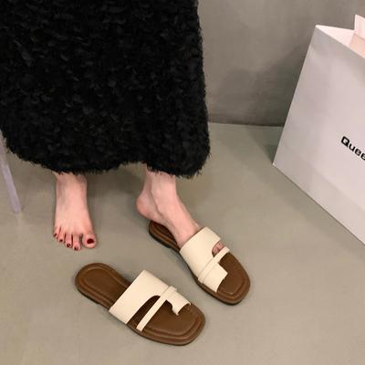 Coole Hausschuhe Damenschuhe Sommer Nische Flachboden Retro Zehenbedeckung Tragen Neu Sommer Weichsohle Strand Sandalen