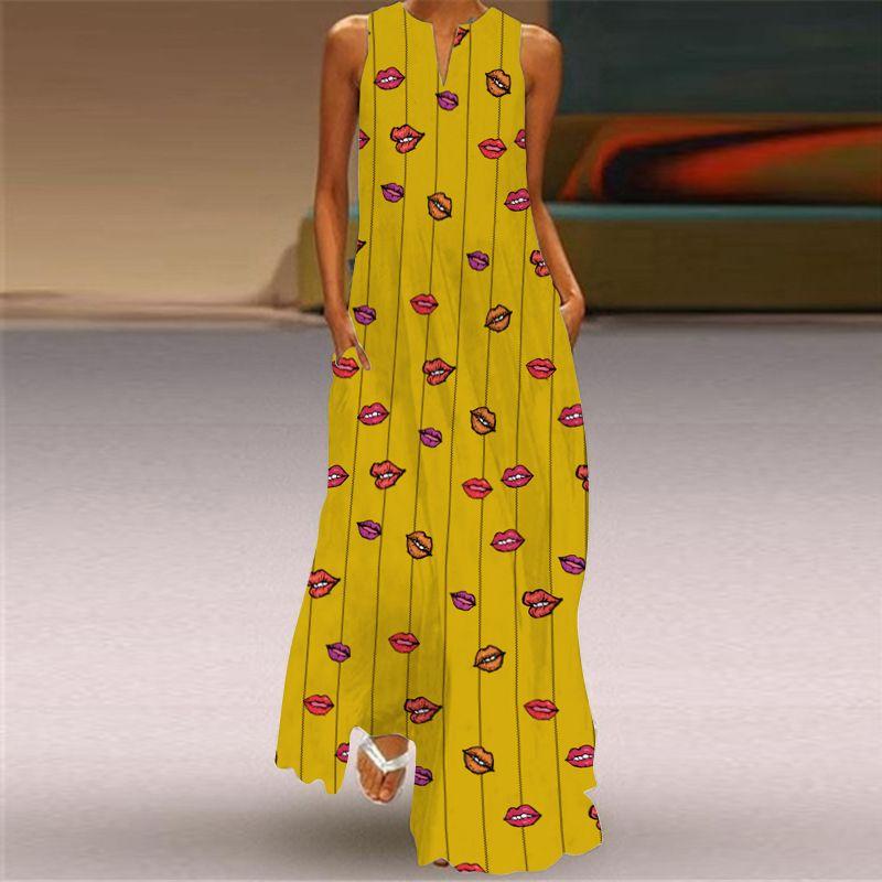 Fashion Style New Summer Women's Clothes Sleeveless Maxi Dress V-neck 3D Print Emerald Flower Dress Trendy Good Quality Beach Dress