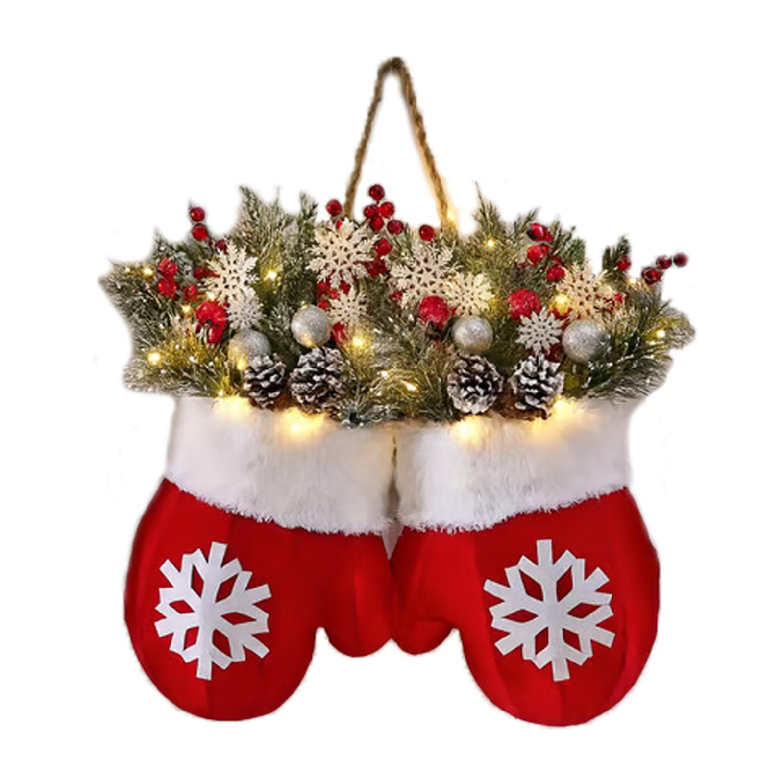 

Christmas Gloves Xmas Wreath with Light LED Christmas Decoration Artificial Garland for Wall Front Door Window Fireplace