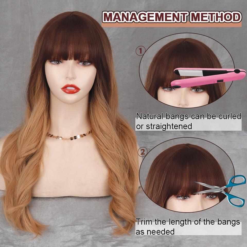 MERISIHAIR Ombre Blonde Wavy Wig with Bangs Long Blonde Wig Natural Wavy Long Synthetic Wig for Women