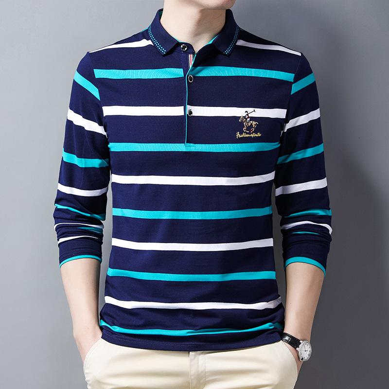 Bavlněná proužkovaná košile pro muže středního věku, s dlouhým rukávem, triko pro muže středního věku, top