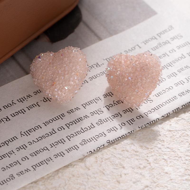 Small Fresh Sugar Ab Colored Diamond Love Earrings High Sense Women Fashion Sweet Stud Earrings 925 Silver Needle Earrings