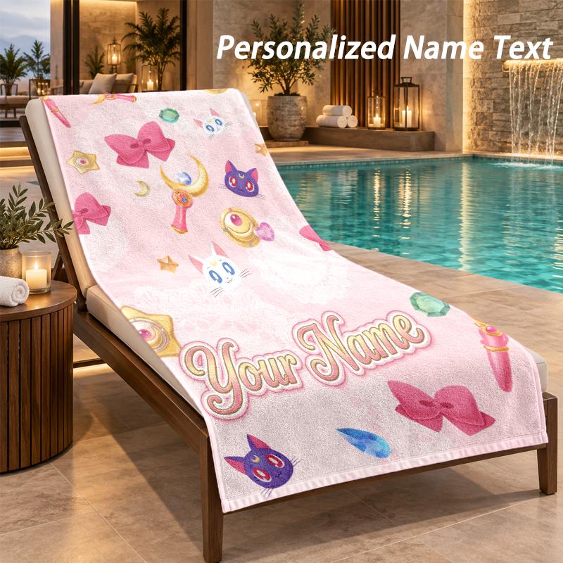 Sailor Moon Custom Name Beach Towel Large Soft Towel for Indoor Bathroom Outdoor Beach