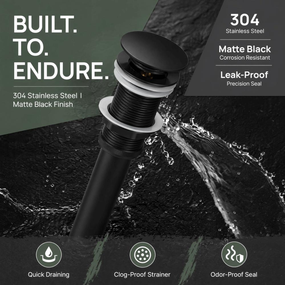 Bouchon d'évier en acier inoxydable Noir mat Bouchon d'évier Installation facile Vidange d'évier Lavabo de salle de bain