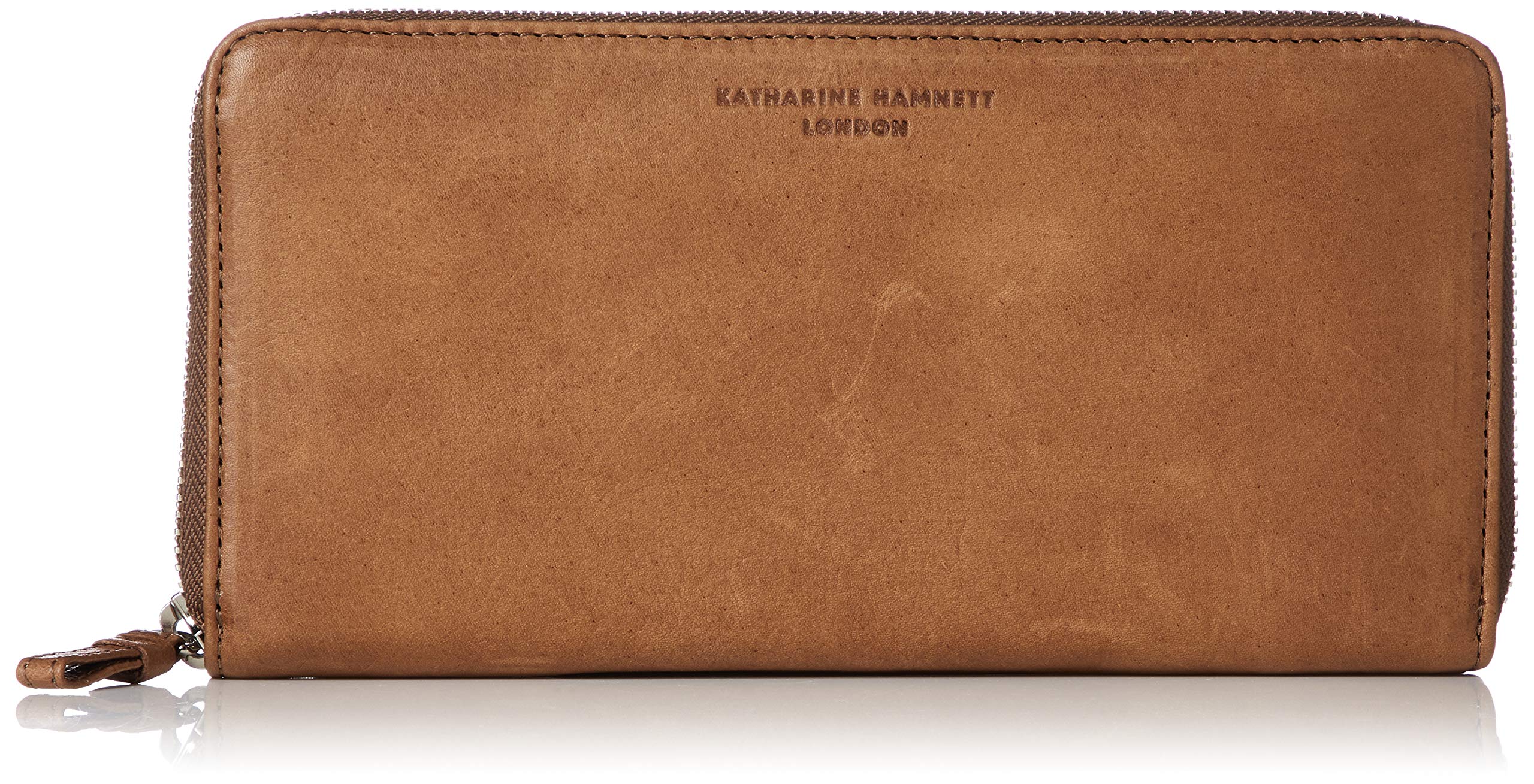 

Кошелек Katharine Hamnett London, Сделан из премиальной японской мягкой кожи, Круглая молния, Коричневый