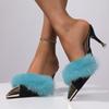 Brand Designer Mix Color Faux Fur Slippers Mules Women 2025 High Heels Slip On Sandals Party Long Plush Slippers Size 43