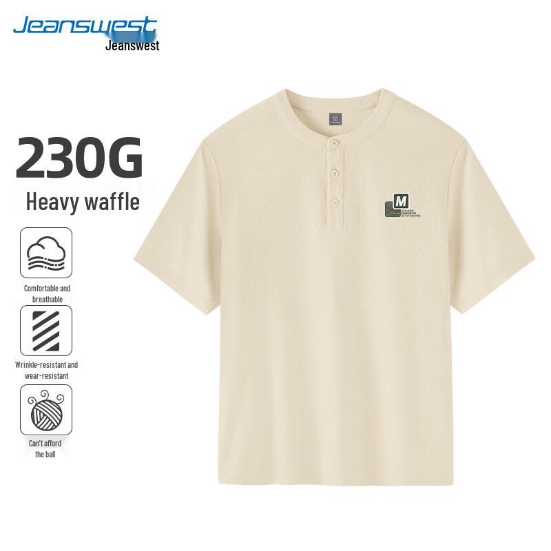 Jeanswest Men's Casual Waffle Round Neck Short Sleeve T-Shirt