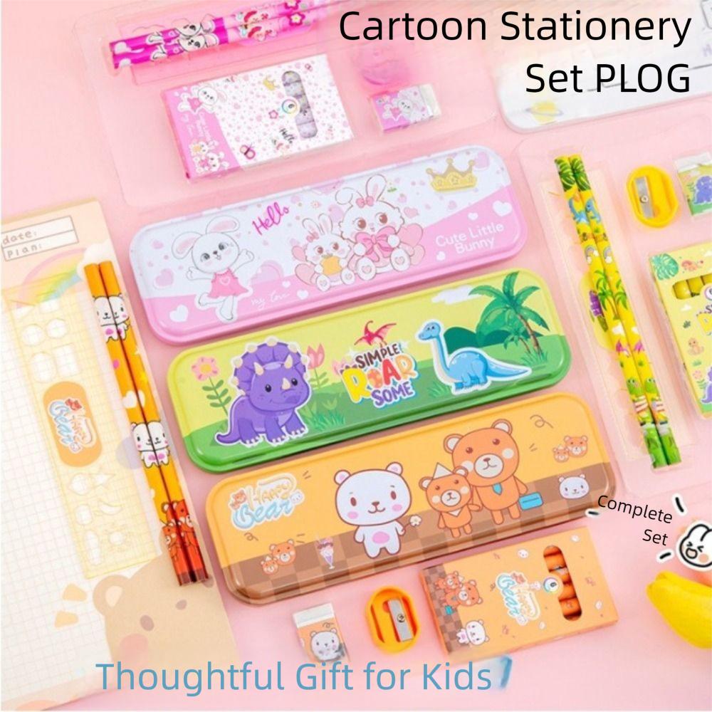 Rulers Pencil Eraser Set Colored Crayons Stationery Gift Box Study Stationery Set  School Supplies