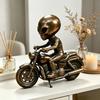 Alien Gnome Resin Statue, Sitting on Motorcycle Decorative Gnome Ornament, Waterproof Hand-Painted Garden Sculpture, for Indoor Outdoor Use