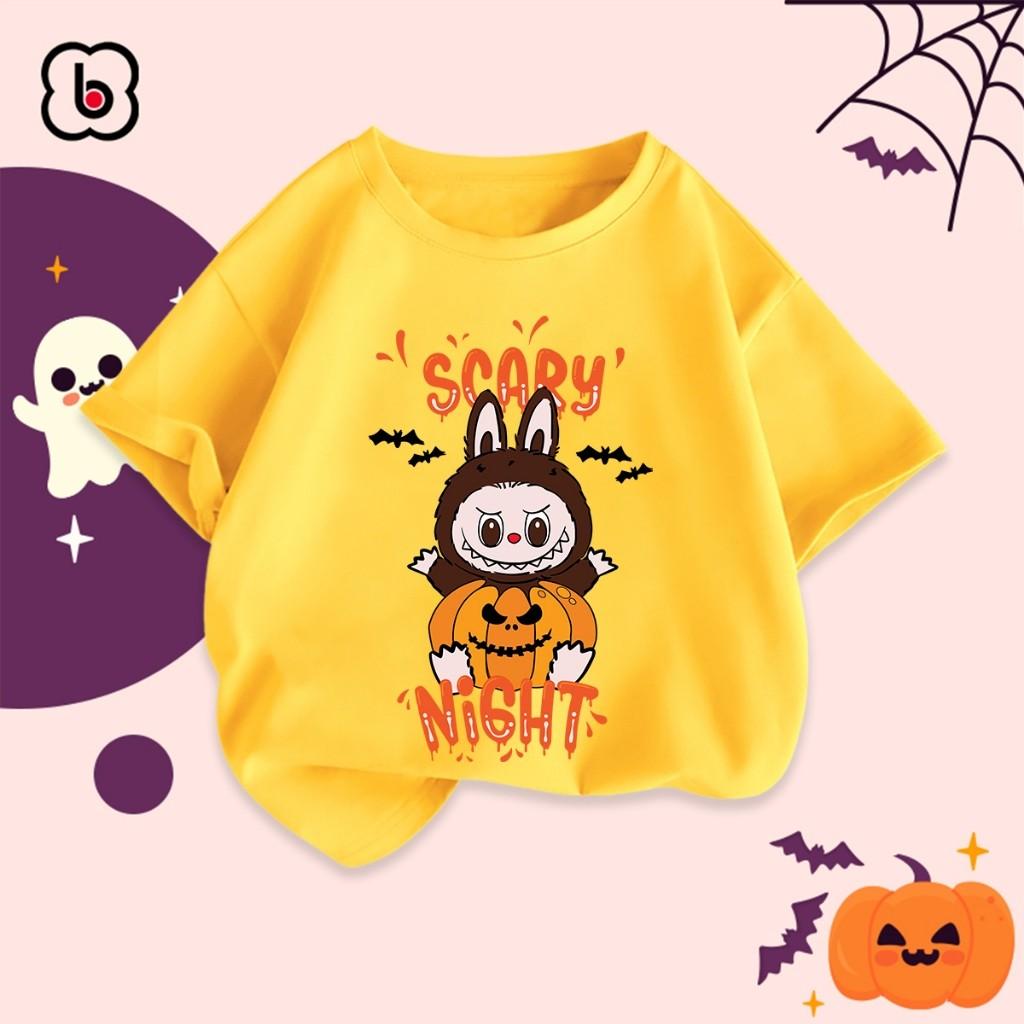 Children's Halloween T-shirt, Children's Halloween Costume, with a Unique Labubu Print Girl Round Neck Short Sleeved Top