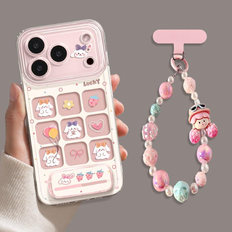 Little Rabbit mobile phone case is suitable for Apple 17promax soft 16 lanyard iphone14 transparent 13 women's 15 pink 12 sets