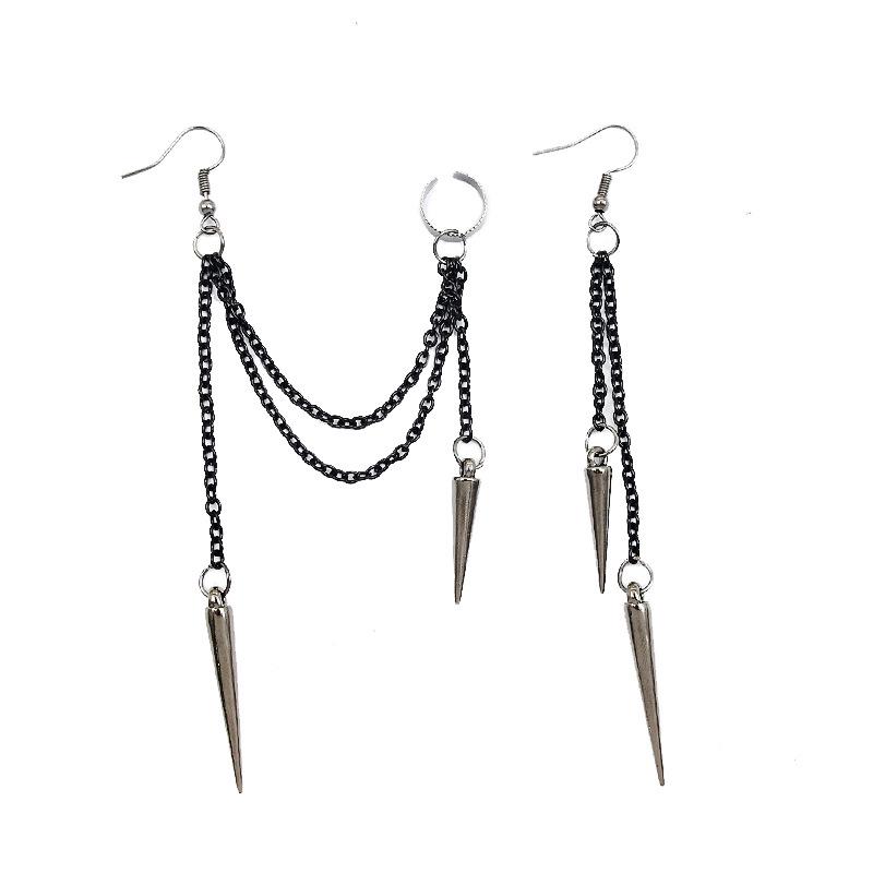 Chic Asymmetrical Rivet Tassel Earrings - Stylish European & American Trend