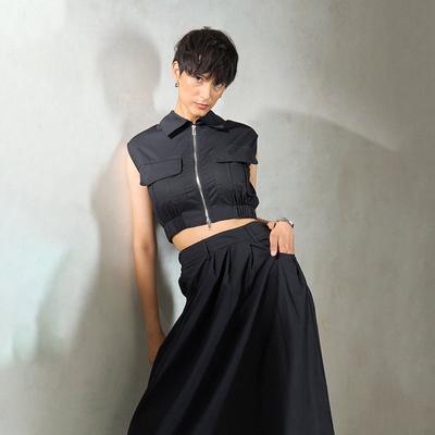 Virgio Dames Crop Lengte Mouwloos Regular Fit Shirtkraag Top
