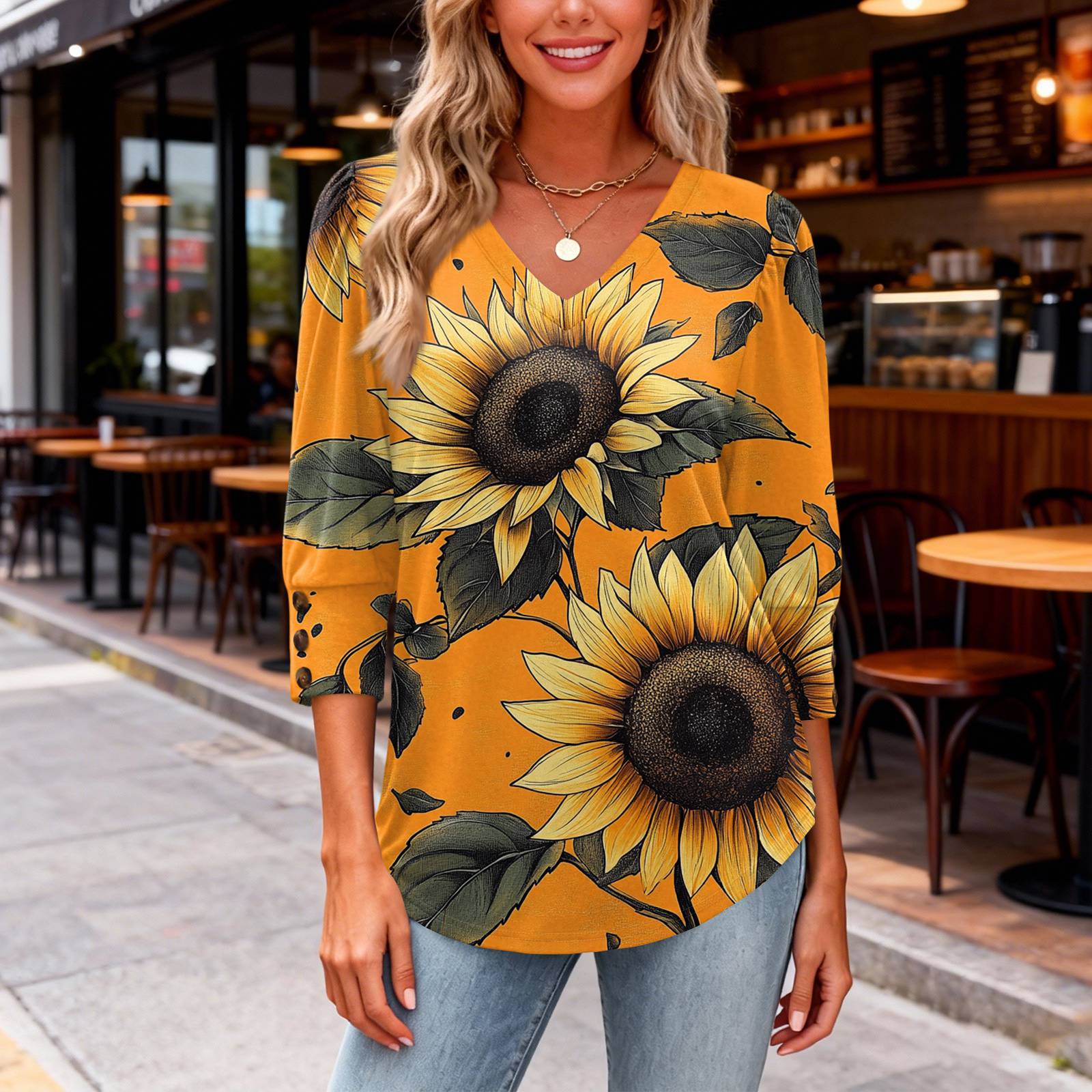 

Women s Fashion, Casual And Retro V,neck Top XXL помаранчевий