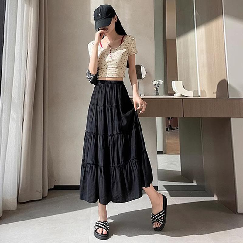 White pleated skirt women's summer new high-waisted boiling water long skirt a-word skirt ballet style cake skirt