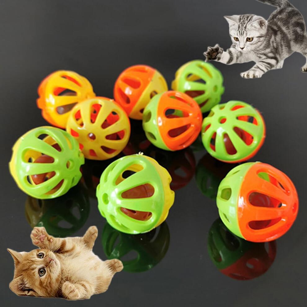 HEVIRGO 10Pcs Pet Cat Kitten Hollow Plastic Ball Bell Interactive Exercise Funny Toy Multi-color PP