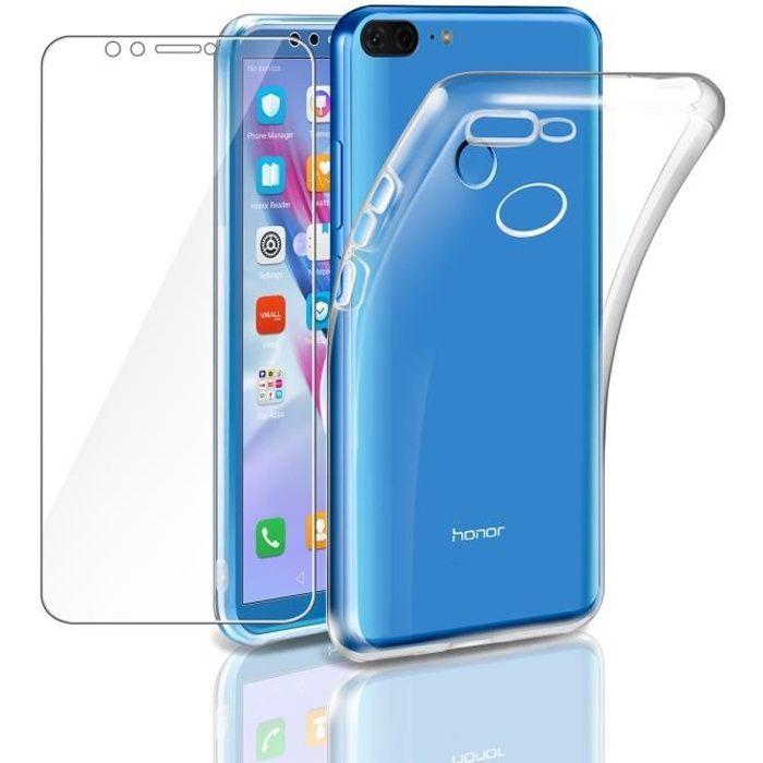 Coque et film de protection - Huawei - Honor 9 Lite - Silicone gel souple - Verre trempé - Résistant aux rayures