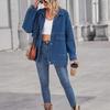 Jachetă Denim cu Mâneci Lungi Largă Casual Guler Turn-Down cu Nasturi Umeri Căzuți Palton Outwear cu