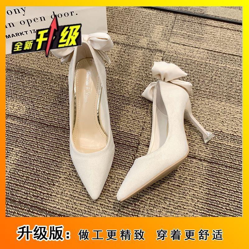 Solid Color Bow Fashion Cut Men's Single Shoes Women's 2025 Internet Celebrity Explosion European and American Style Show High Not Tired Feet High