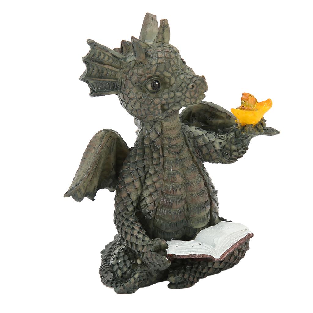 Baby Dragon Reading Book Statue Waterproof Lovely Durable Resin Dragon Sculpture for Garden Wall