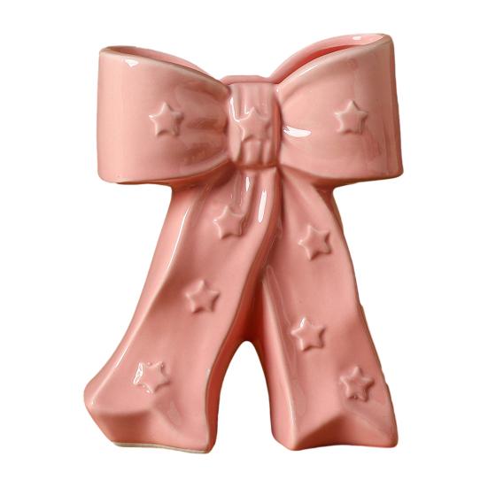 Delicate Desktop Decoration Ceramic Bow Vase with Star, Decorative Flowers Vase, Creative Flower Chic Room Decor Gifts Arrangement Holder for