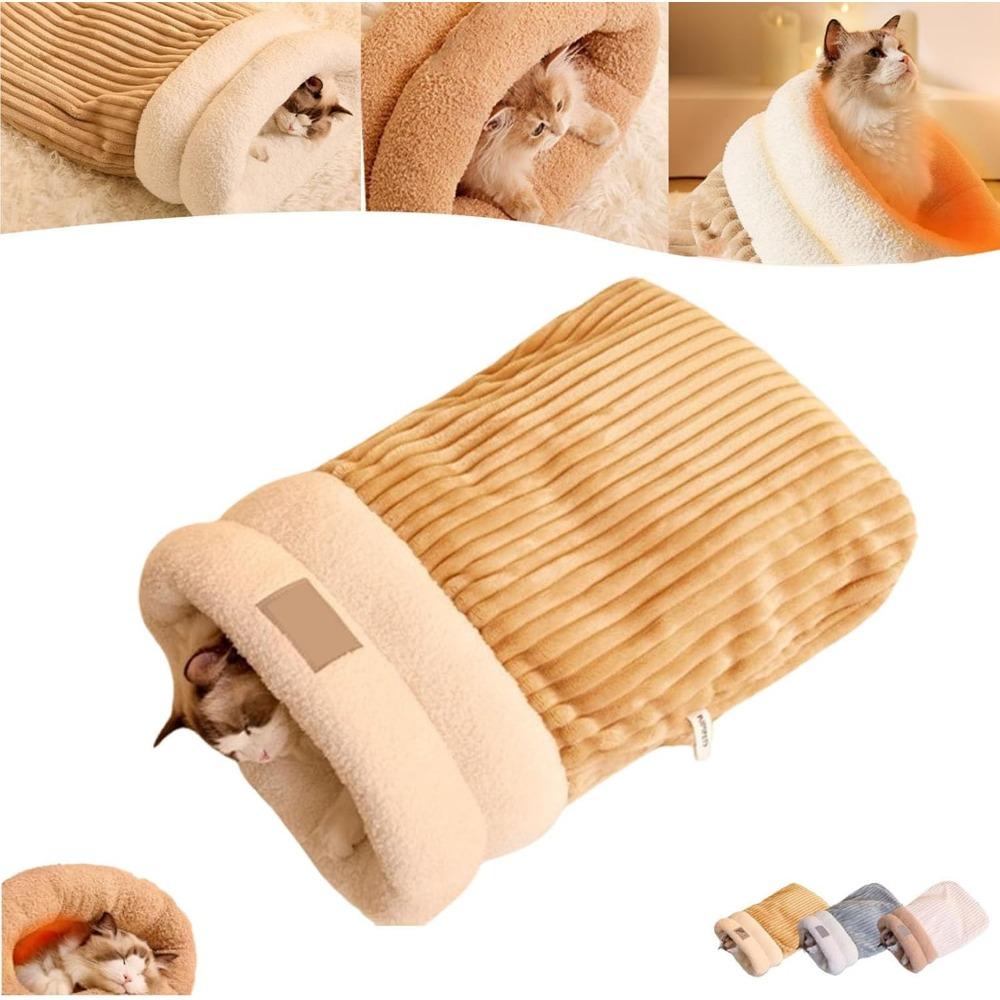 Katzen Winterschlafsack Weicher Plüsch Katzensack Selbsterwärmendes Katzenhöhlenbett für Wohnungskatzen Katzenverstecke 360°-Umschlag Haustier Kuschelsack