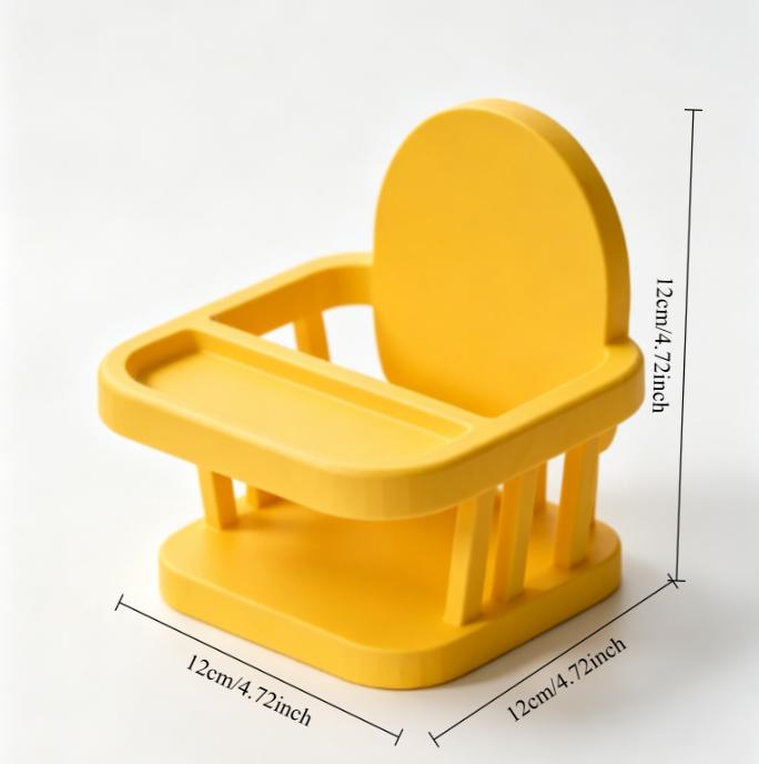 12cm Mini Hamster Dining Seat with Snack Tray, Cute Yellow Feeding Chair, Cage Decor Accessory for Syrian Dwarf Hamsters