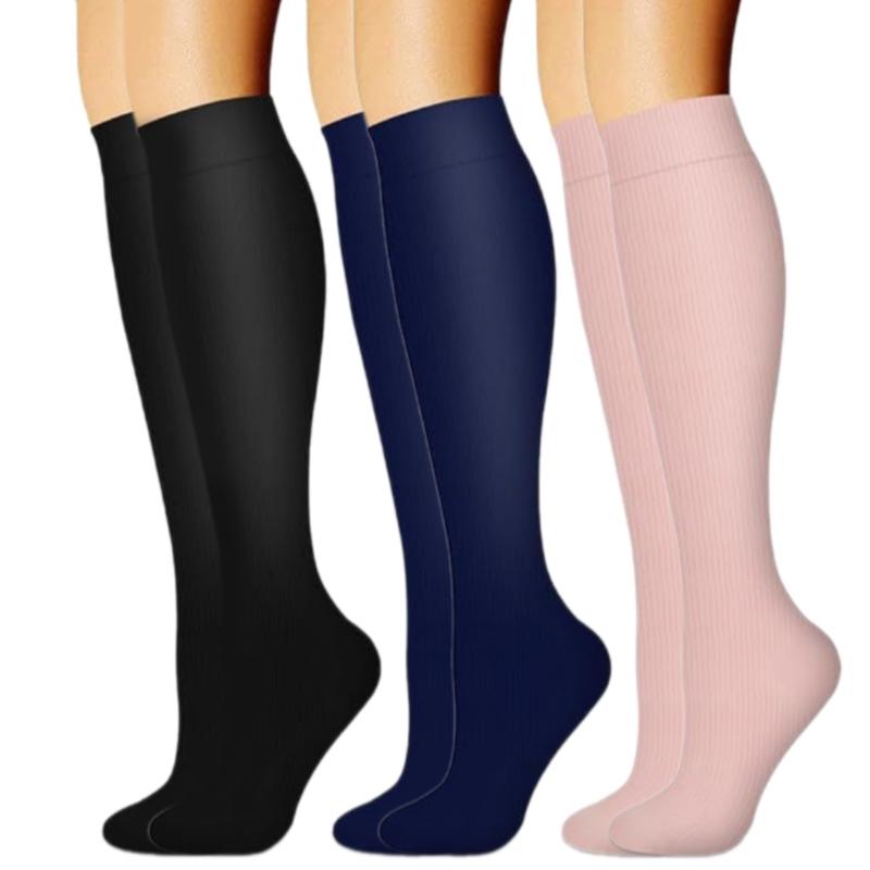 3 Pairs High Elastic Knee Length Compressed Socks for Sports Enthusiasts and Long Distances Traveling Fatigue Relief