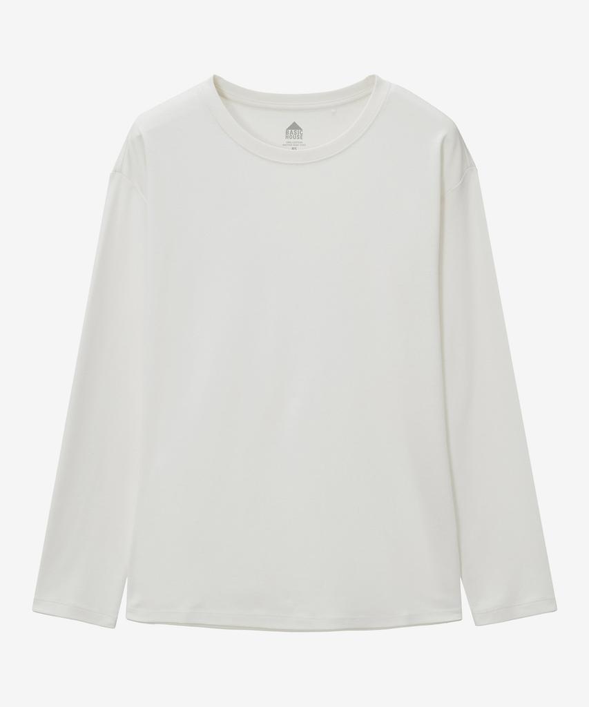 BASIC HOUSE Women'S 40-Count Relaxed Fit Crew Neck Long Sleeve T-Shirt Ivory Lats0207