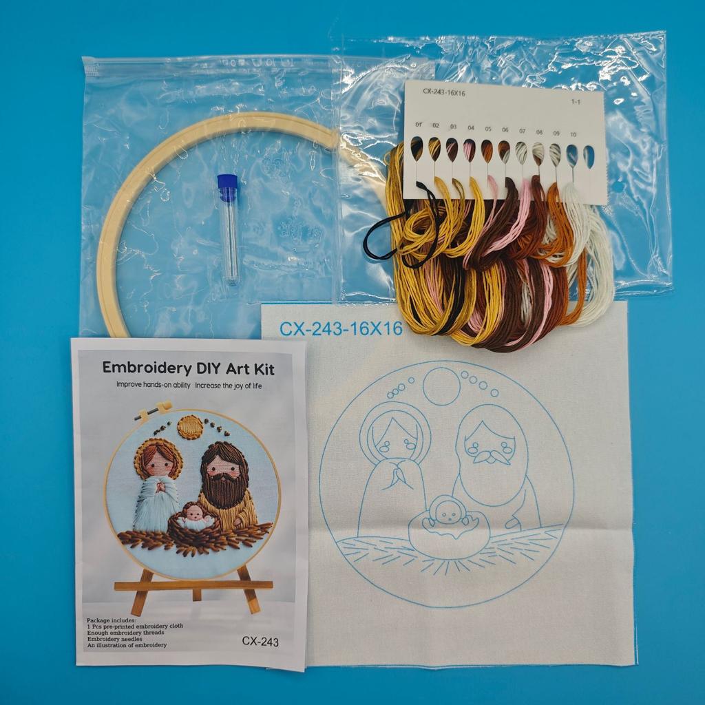 1set Jesus-themed cross-stitch embroidery kit with tools, suitable for beginners, includes stitch tutorial. Handmade embroidery fabric material kit