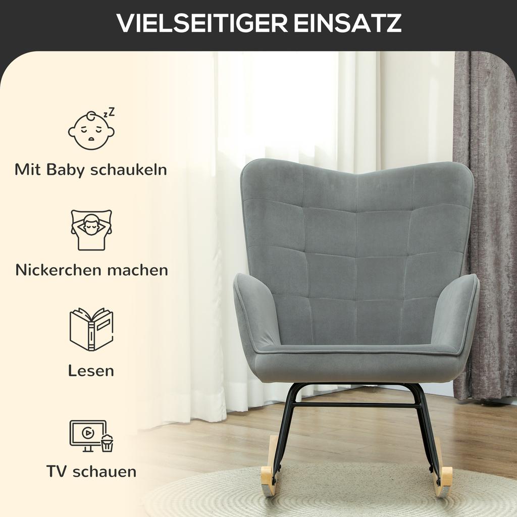 Vintage Rocking Chair, Curved Rockers, Thick Padding, Beechwood & Steel, Dark Grey