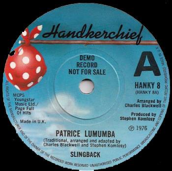 

7inch Record SLINGBACK Patrice Lumumba Buddy Kinshasa HANKY8PROMO Handkerchief 1977 UK Rock Used