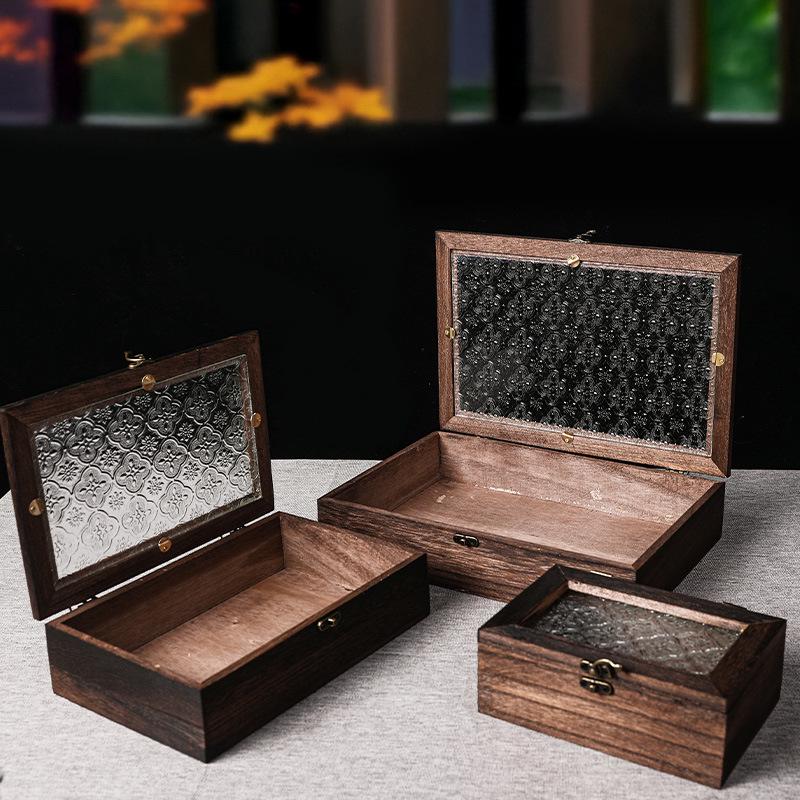 Nordic Wooden Begonia Glass Jewelry Storage Box Ornament