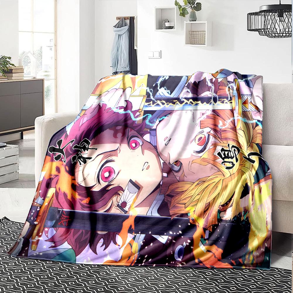 Powerful Demon Anime Flannel Blanket, Soft Polyester, Modern Design, All-Season for Camping, Travel, Gifts for holidays or birthdays