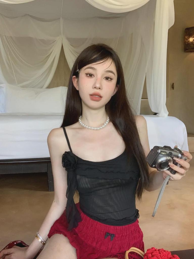 Original Wood Ear Flower Mesh Camisole for Women - Summer Vest