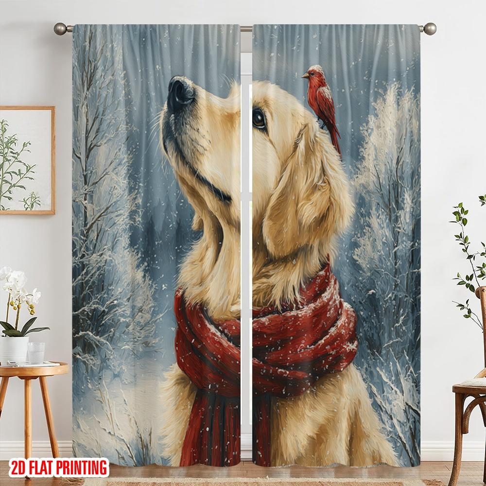 2pcs,2D Plane Printing Curtain Fabric Cute Dog Versatile 100% Polyester (without Rod) Art Deco Festive Use for Living Room,