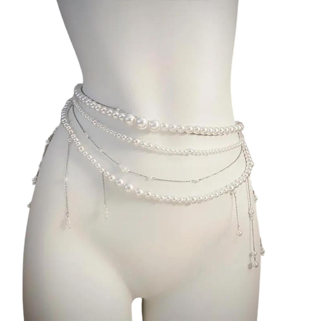 Heavy Duty Waist Belt Stylish for Stage Dance Music Festival Jeans Dress Belt Body Jewelry Chain Pearls Belly Dance