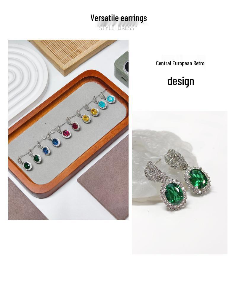 Gusen Jewelry Cross-Border Oval Earrings - European & American Style with Simple Color Gem Zirconia for Women