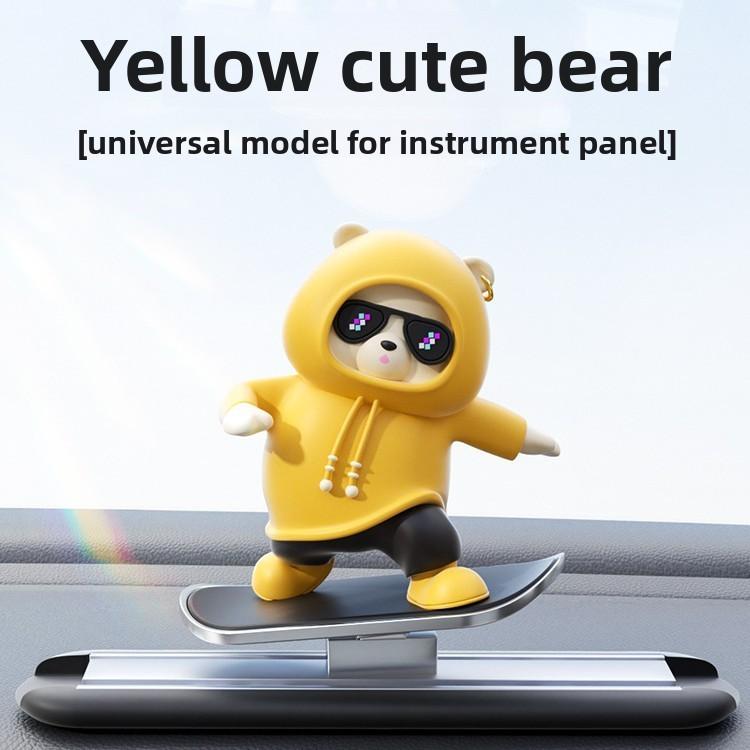 Car Skateboard Bear Sliding Car Cartoon Dynamic Bear Central Control Screen Instrument Panel Little Bear Car Decoration Ornament