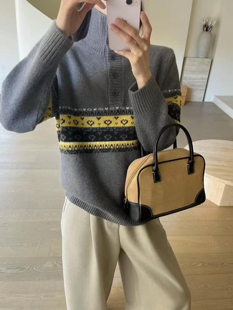 Retro Japanese Jacquard High-Neck Sweater - Women's Versatile Winter Outerwear