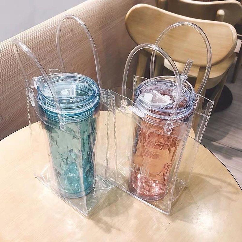 3Pcs Plastic Cups Bottle Cover With Convenient Handle PVC Bottle Bag Transparent Bag  Themos Bottle